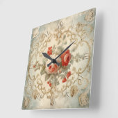 みすぼらしいシックなバラヴィンテージ スクエア壁時計 (傾斜)