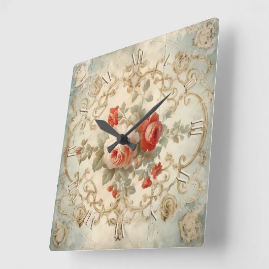 みすぼらしいシックなバラヴィンテージ スクエア壁時計 (傾斜)