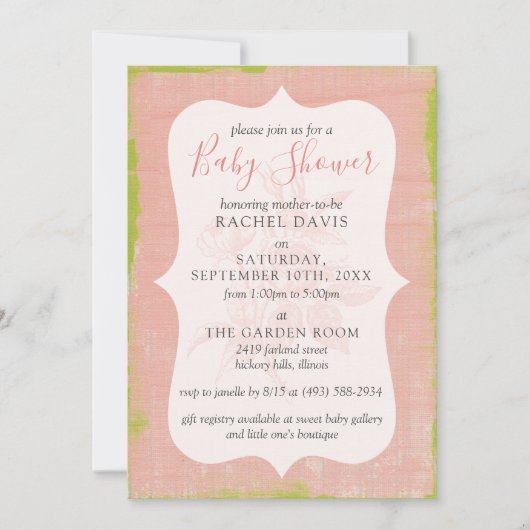 みすぼらしいシックなバラ素朴ウッドフローラベビーシャワー 招待状 (正面)