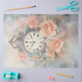 みすぼらしいシックなパステルグリーン桃のアンティーク時計 薄葉紙 (クラフト)