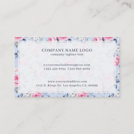みすぼらしいシックなパステルピンクのバラの模様オンブルー 名刺 (裏面)