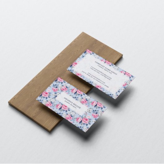みすぼらしいシックなパステルピンクのバラの模様オンブルー 名刺
