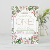 みすぼらしいシックなパールリトルレディ1st誕生日 招待状 (スタンド正面)