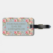 みすぼらしいシックなピンクとブルーのコテージバラと花 ラゲッジタグ (裏面横)