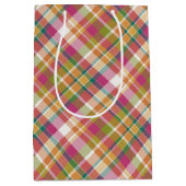 みすぼらしいシックなピンクのオレンジ色の緑の白いギンガム ミディアムペーパーバッグ (正面)