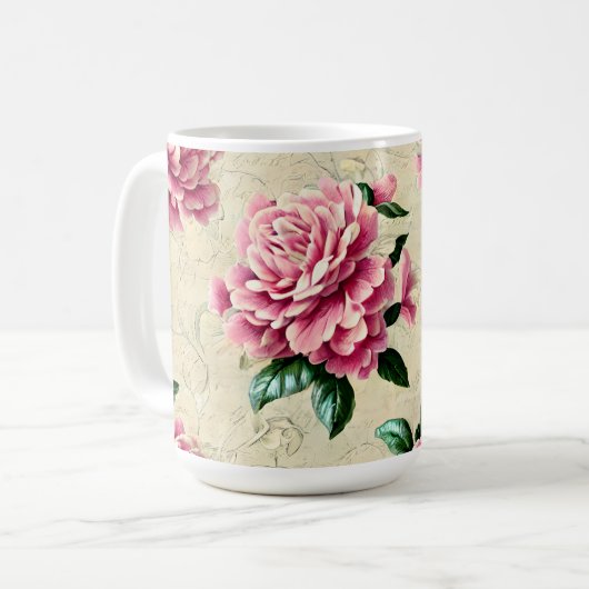 みすぼらしいシックなピンクのクチナシ コーヒーマグカップ (正面左)