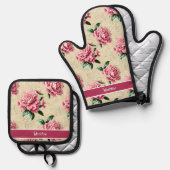 みすぼらしいシックなピンクのクチナシ 鍋つかみ&鍋敷きセット (正面/裏面)