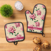 みすぼらしいシックなピンクのクチナシ 鍋つかみ&鍋敷きセット (トップダウン)