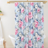 みすぼらしいシックなピンクのバラと白い花柄 シャワーカーテン