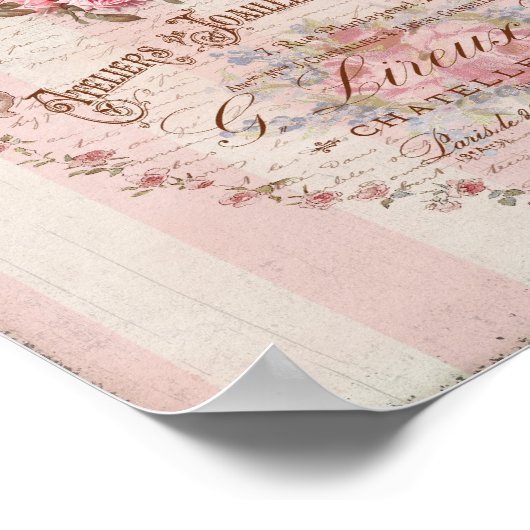 みすぼらしいシックなピンクのバラのキューピッドフランスのスクリプトのポスター ポスター (角)