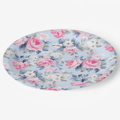 みすぼらしいシックなピンクのバラのシームレスパターン ペーパープレート (アングル)