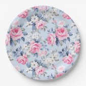 みすぼらしいシックなピンクのバラのシームレスパターン ペーパープレート (正面)