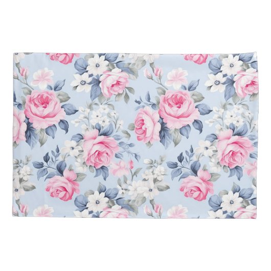 みすぼらしいシックなピンクのバラのシームレスパターン 枕カバー (裏面)