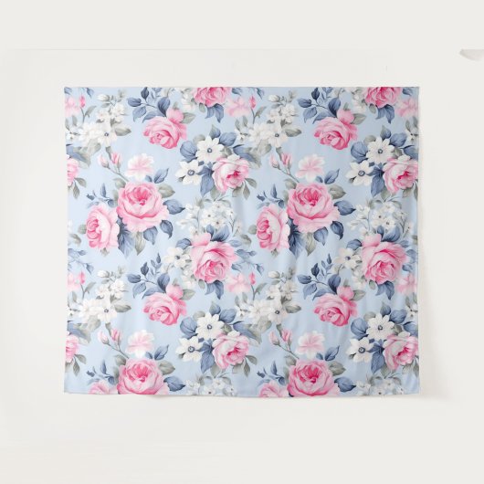 みすぼらしいシックなピンクのバラの模様 タペストリー (正面(横))