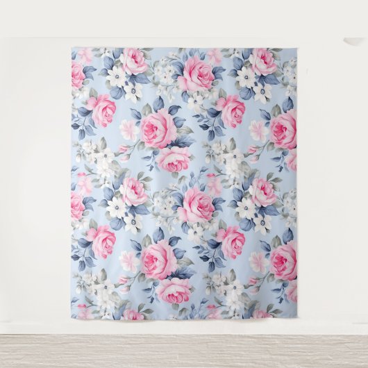 みすぼらしいシックなピンクのバラの模様 タペストリー (正面)