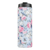 みすぼらしいシックなピンクのバラの白い花柄 タンブラー (正面)