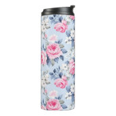 みすぼらしいシックなピンクのバラの白い花柄 タンブラー (回転左)