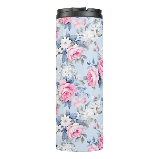 みすぼらしいシックなピンクのバラの白い花柄 タンブラー (裏面)