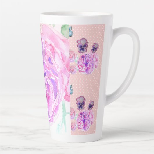 みすぼらしいシックなピンクのバラフローラ花スポットバラ カフェラテマグ (右)