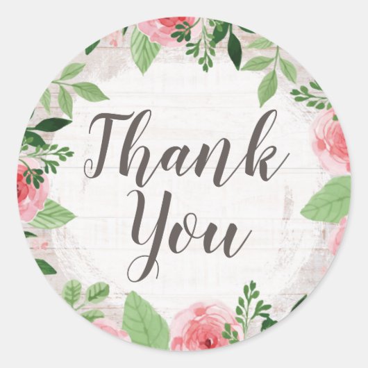 みすぼらしいシックなピンクのバラ素朴ズオンカントリーサンキュー ラウンドシール (正面)
