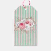 みすぼらしいシックなピンクのブーケのストライプ ギフトタグ (正面)