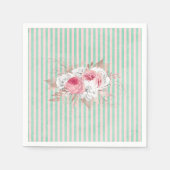 みすぼらしいシックなピンクのブーケのストライプ スタンダードカクテルナプキン (正面)