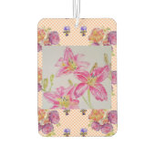 みすぼらしいシックなピンクのリリーフローラフラワーギンガムバラ カーエアーフレッシュナー (裏面)