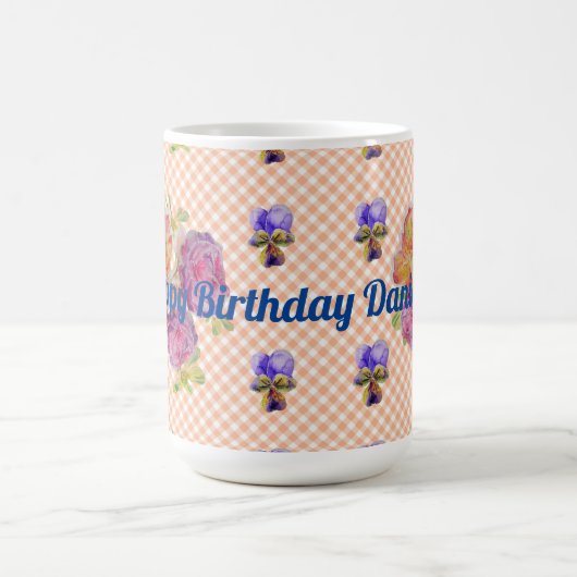 みすぼらしいシックなピンクのローズバラとヴァイオレットフローラマグ コーヒーマグカップ (中央)