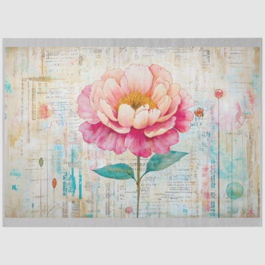 みすぼらしいシックなピンクの牡丹の水色S9デコページ 薄葉紙 (正面)