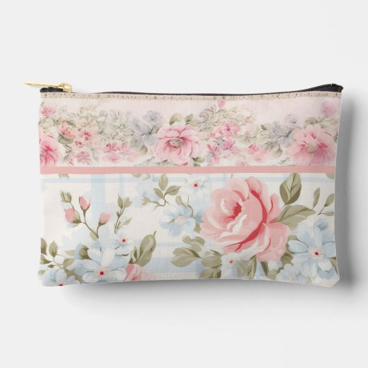 みすぼらしいシックなピンクの花の柄 アクセサリーポーチ (正面)