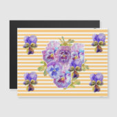 みすぼらしいシックなピンクパンジーフローライエローストライプマグネット (正面/裏面)