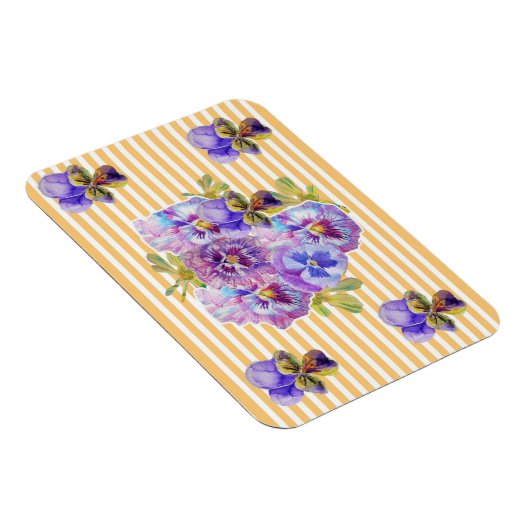 みすぼらしいシックなピンクパンジーフローライエローストライプマグネット マグネット (右側)