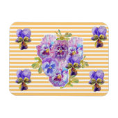 みすぼらしいシックなピンクパンジーフローライエローストライプマグネット マグネット (横)