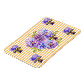 みすぼらしいシックなピンクパンジーフローライエローストライプマグネット マグネット (左側)