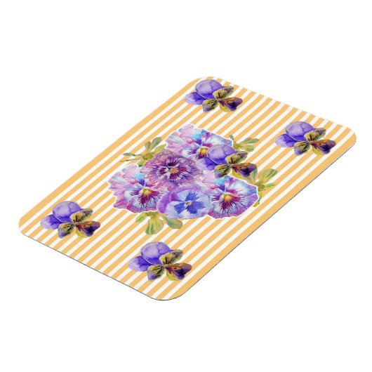 みすぼらしいシックなピンクパンジーフローライエローストライプマグネット マグネット (左側)