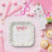 みすぼらしいシックなピンクボウフローラベビーガールシャワー ペーパープレート (パーティー)