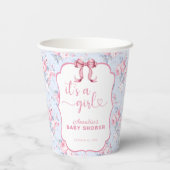 みすぼらしいシックなピンクボウ女の子の赤ちゃんシャワー 紙コップ (裏面)