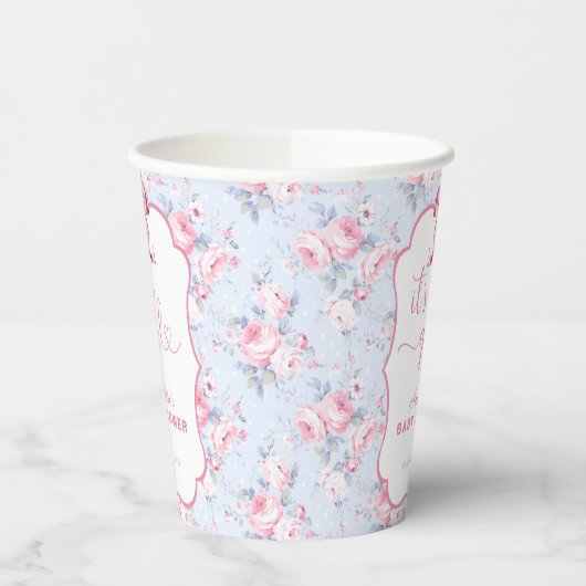 みすぼらしいシックなピンクボウ女の子の赤ちゃんシャワー 紙コップ (左)
