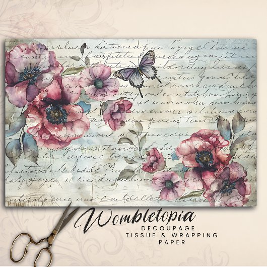 みすぼらしいシックなピンクポピー&バタフライデコップス 薄葉紙