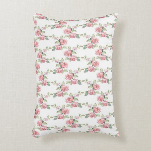 みすぼらしいシックなピンクローズフローラ アクセントクッション (正面(垂直))