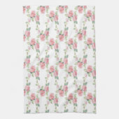 みすぼらしいシックなピンクローズフローラ キッチンタオル (縦)