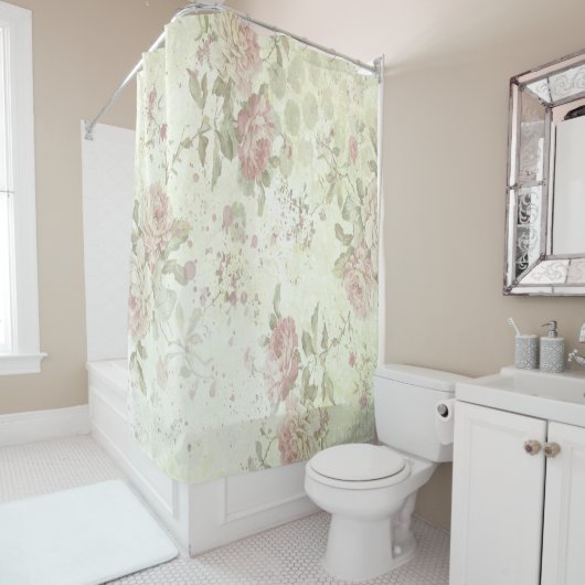 みすぼらしいシックなピンクローズフローラ シャワーカーテン (インサイチュ)