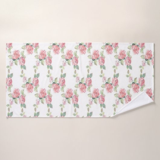 みすぼらしいシックなピンクローズフローラ バスタオル (バスタオル)