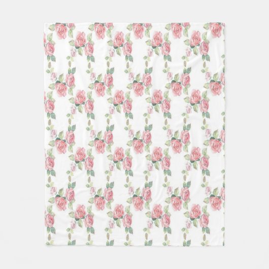 みすぼらしいシックなピンクローズフローラ フリースブランケット (正面)