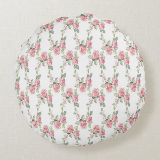 みすぼらしいシックなピンクローズフローラ ラウンドクッション (裏面)
