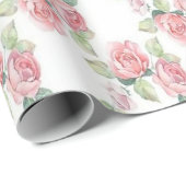 みすぼらしいシックなピンクローズフローラ ラッピングペーパー (ロールコーナー)