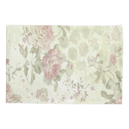 みすぼらしいシックなピンクローズフローラ 枕カバー (裏面)