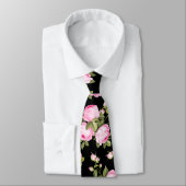 みすぼらしいシックなピンク色のバラが黒 ネクタイ (タイ)