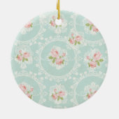 みすぼらしいシックなピンク、ミント、レース&バーラップ宗教 セラミックオーナメント (裏面)