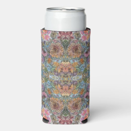 みすぼらしいシックなフラワーガーデンウォーター絵を描カラー スリム缶クーラー (Seltzer正面)